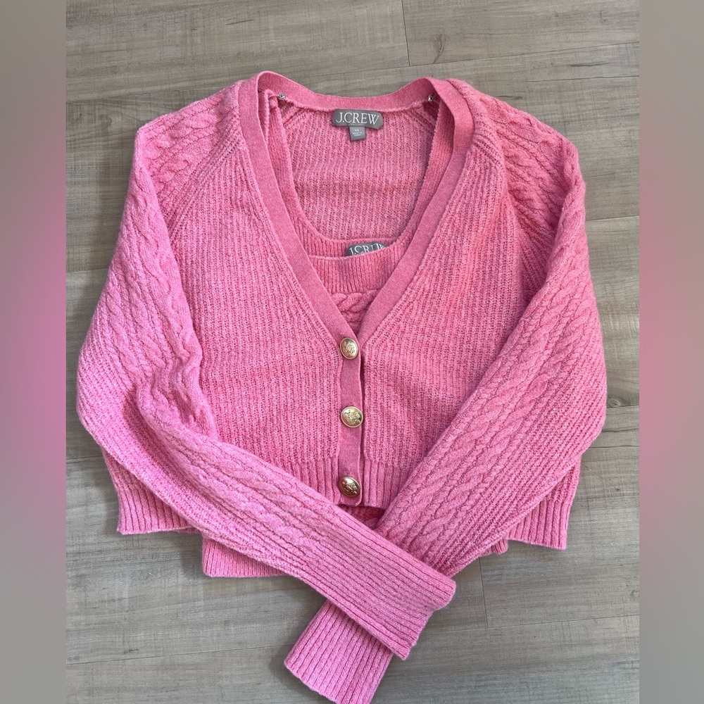 J. Crew Supersoft cropped cable-knit sweater-tank set in sorbet pink